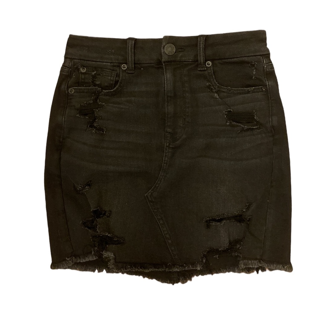 American Eagle NWT SZ 4 black distressed mini skirt super stretch raw hem frayed